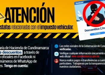 Secretaría de Hacienda de Cundinamarca alerta por páginas falsas que suplantan pagos del impuesto vehicular.