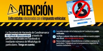 Secretaría de Hacienda de Cundinamarca alerta por páginas falsas que suplantan pagos del impuesto vehicular.